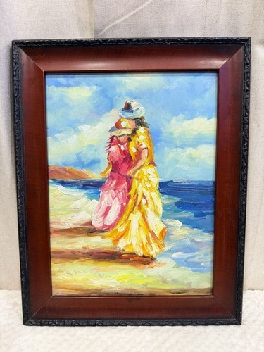 Quadro olio scena spiaggia