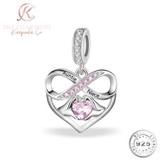 Charm zia e nipote vero argento sterling 925 e cristallo rosa - regalo di Natale