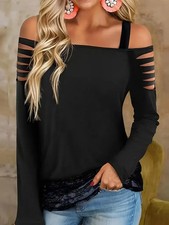 Maglietta Casual Donna con Spalle Scoperte e Pizzo