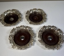 Set 4 Sottobicchieri Sheffield Champagne/Vino Placcati Argento Motivo Uva Inghilterra