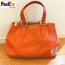 Borsa a mano Miu Miu in pelle arancione tote bag grande taglia spaziosa Itali...