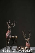 China bronze painting Feng Shui Lucky wealth animal deer ornament statue pair