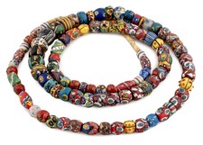Strand of Fancy Venetian African Trade Beads #16877 92mm Ghana Multicolor Round