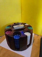 Set poker vintage 5 stelle con giostra in plastica TAG INC finto legno e mazzo sigillato