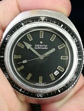 Zenith A3637 vintage wristwatch, black dial and bakelite bezel, diving sub