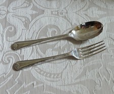 Servizio forchetta e cucchiaio da dessert Empire Design Elkington Sheffield Silverplate per 2