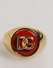 Anello DOLCE & GABBANA tono oro vero ottone tondo rosso logo DG uomo US8,5/EU58 $380