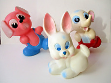 Ledraplastic 3 pupazzi d'epoca in gomma : cane, coniglio ed elefante