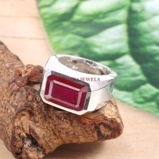 Riscaldato Rubino Gemma Con 14K Placcato Oro Bianco Argento Uomo Anello #415