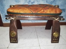 Sgabello Arabo Marocchino In Pelle Di Cammello E Legno 