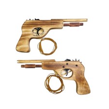 SET. 2 PEZZI PISTOLA IN LEGNO SPARA ELASTICI GIOCATTOLO PER BAMBINI CM. 25x12x2
