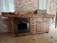 Mini Cucina legno realizzata su VERO BANCO DA FALEGNAME restaurato 212x95xH90cm