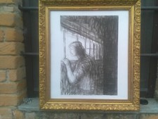 Stampa litografica Henry Moore del disegno "Woman in Train Corridor"