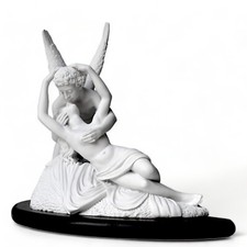 Amore e Psiche di Canova Scultura da Tavolo in Marmo con Base in Legno H 30cm