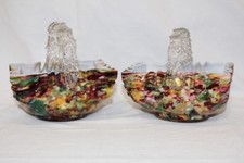 Coppia di 2 cestini quadrati in vetro MURANO confetti vintage FINE GIORNATA con manico a spina