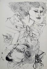 Giuliano Pini "Il battelliere 2" Superba litografia del 1979 - cm 50x73