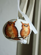 PROMO 2 Uova vere dipinte a mano da collezione tema gufi idea regalo per Pasqua