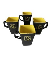  Disaronno Set 4 Tazze Quadrate Nero Mod Ceramica Caffè Tè Tazza Italia Retrò Vintage