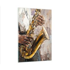 Quadro su Vetro 80x120cm Sassofono olio musicista Stampe Immagini Moderni Murale