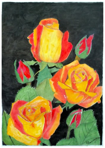 Quadri rose con - quadri:, olio