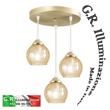 LAMPADARIO MODERNO IN VETRO AMBRA 3 L LAMPADA A SOSPENSIONE OTTONATA CUCINA Vale