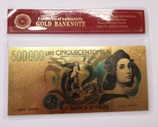 BANCONOTA 500000 LIRE in Oro placcato con certificato - copia dell'originale