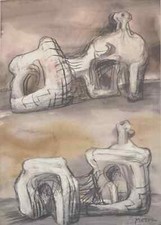Henry Moore: Figure di Forma Allungata, Testa di donna -2 Litografie