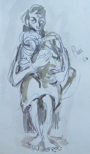 Disegno epoca ritratto mamma - disegno, d'epoca