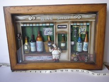 French Chef & Wine Shop Diorama in Vintage Shadow Box Wooden Frame With Glass 3d