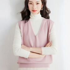 Donna Maglia Canotta Simil Cashmere Caldo Gilet Scollo A V Maniche Maglione