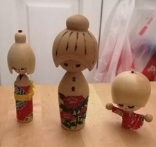 KOKESHI VINTAGE - Japanese traditional doll - Lot Di 3 Pz