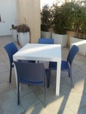 Set Tavolo Giardino In Polipropilene Bianco +4 Serie Arredo Esterno Locali Bar