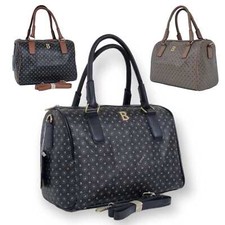 Borsa donna  bauletto tasche nuova B, Firenze moda fantasia tracolla beige nero