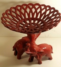 CENTROTAVOLA IN GHISA-RAFFIGURANTE DUE ELEFANTI-VINTAGE-PORTAFRUTTA-D'EPOCA