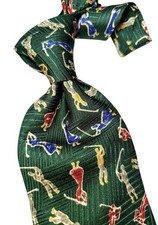 Alvaro 100% Silk Tie Green Golf Players Pattern Wide 9.5 cm Perfect Condition