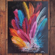 Quadro 24x30cm | Acrilico su tela | Dipinto a mano | Arredamento parete | Piume