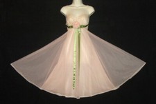 CAMICIA DA NOTTE VINTAGE BIG ROSE APLIQ 2 STRATI ROSA CHIFFON DP GRN RASO 160" SWEEP V FAIR S