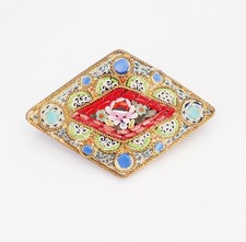 Spilla In Vetro Multicolore A Micro Mosaico A Forma Di Diamante Vintage Italia
