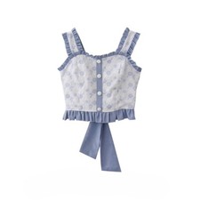 Top Con Spalline Larghe Ricamato A Fiori Con Fiocco Slim E Rouches