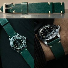 20 mm veg tanned genuine British Green leather watch strap for vintage watches