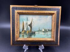 Quadro PAESAGGIO MARINE MARE VELIERO olio firmato cornice artistico vecchio