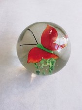 Fermacarte sfera vetro artistico Murano farfalla rossa decorazione 6,5cm vintage