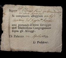 Documento Storico Originale 1735 – Mandato d’Alloggio