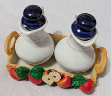 OLIERA ACETIERA AMPOLLE ACETO OLIO CERAMICA CON VASSOIO VINTAGE!! h 9 cm