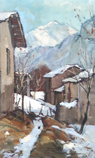 ARTURO BONANOMI Paesaggio Invernale Olio su tela , SANICO (CO)