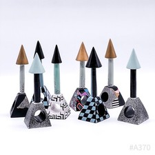 Set Di 8 Portatovaglioli Astratti In Legno, Dipinti A Mano | 19Cm Di Altezza