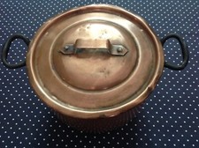 VINTAGE  VECCHIA  PENTOLA IN RAME CON COPERCHIO CON MANICI  INBROCCATI