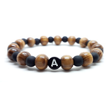 Bracciale in Legno 8mm con Lettera iniziale perle braccialetto nome Uomo e Donna