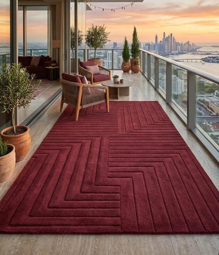 Tappeto lana geometrico - , rosso