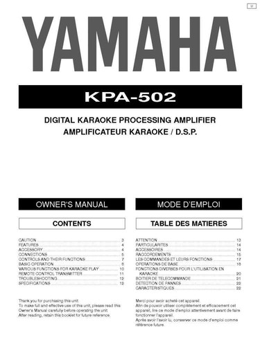 Yamaha kpa 502 manuale - manuale, del
